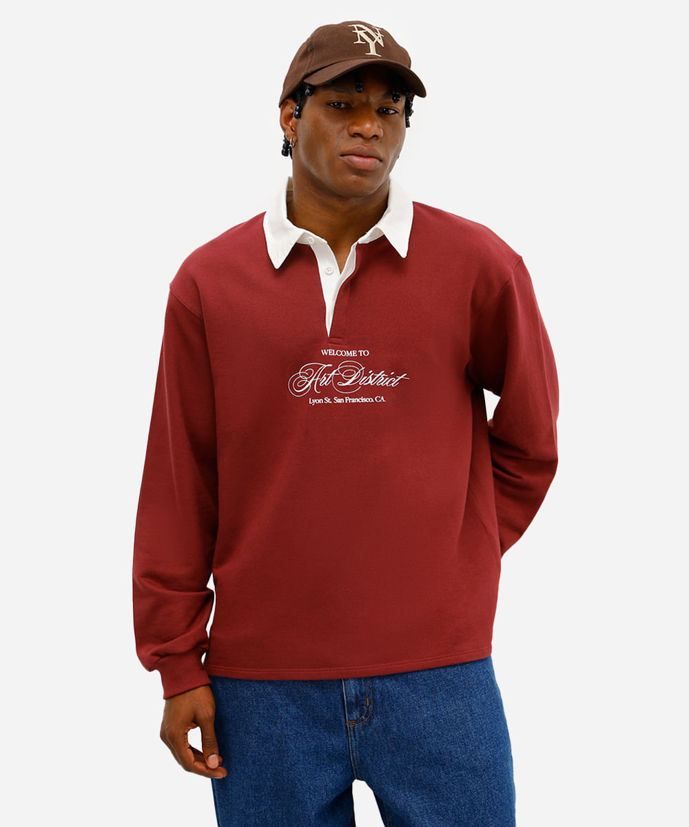 polo masculina de moletinho manga longa art district vermelha