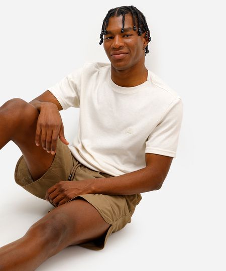 camiseta masculina com linho e bordado off white G camiseta masculina com linho e bordado off white G