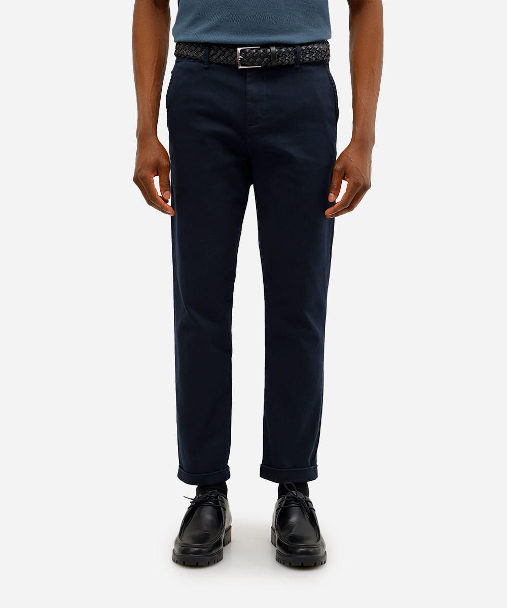 calça slim masculina de sarja azul