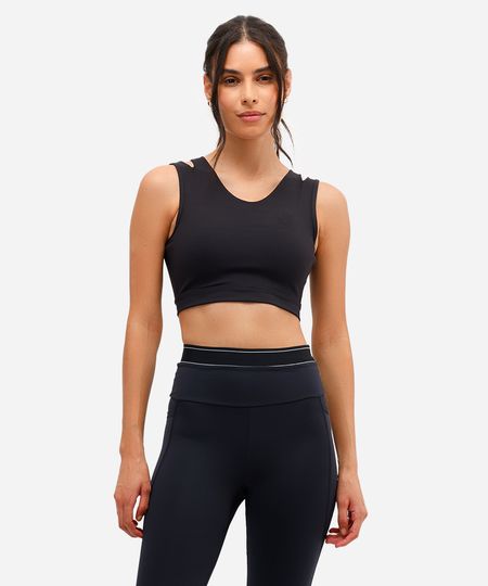 top feminino esportivo ace com recortes preto G top feminino esportivo ace com recortes preto G
