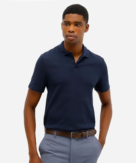 polo slim masculina de algodão canelada azul M polo slim masculina de algodão canelada azul M