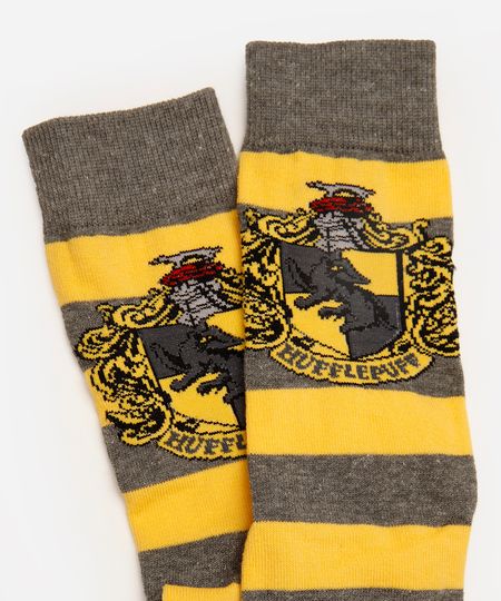 meia cano longo harry potter lufa lufa listrada amarela 37-40