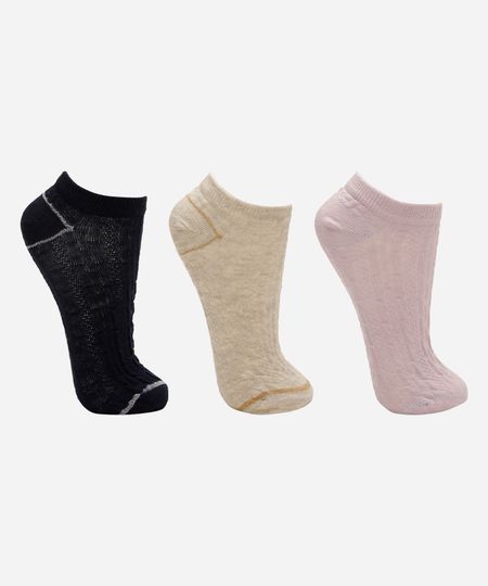 kit de 3 meias cano baixo texturizada colorido 34-39 kit de 3 meias cano baixo texturizada colorido 34-39