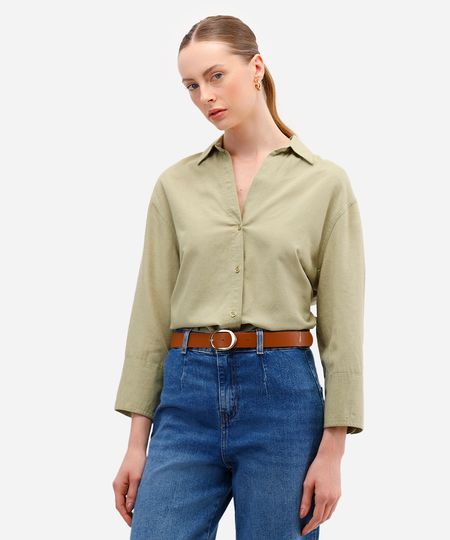 camisa feminina com linho verde P camisa feminina com linho verde P