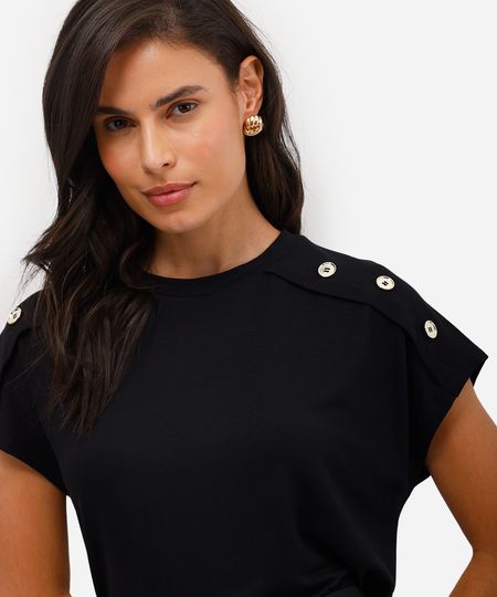 blusa feminina de viscose com botões preta PP