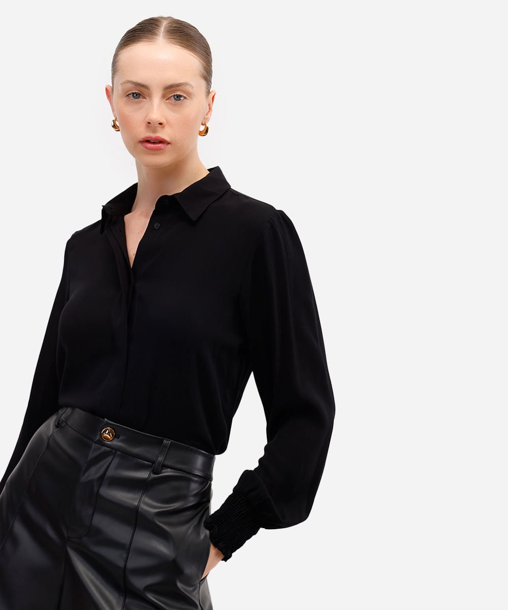 camisa feminina de viscose manga longa preta