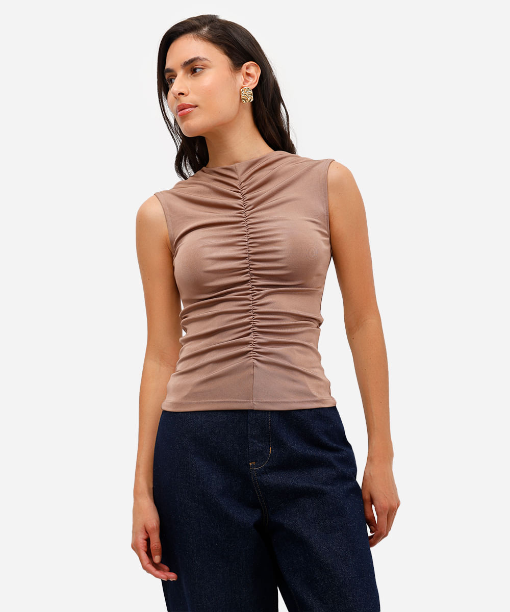 regata feminina franzida bege