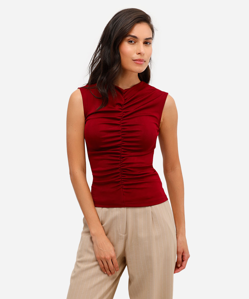 regata feminina franzida vinho