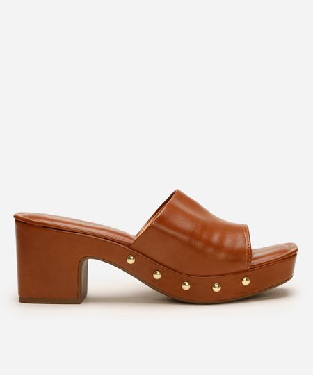 tamanco com tachas salto grosso oneself marrom 35 tamanco com tachas salto grosso oneself marrom 35