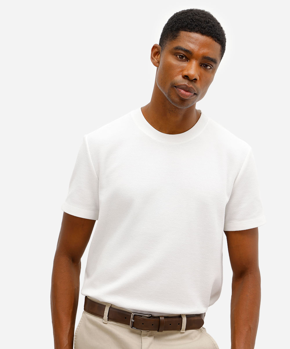 camiseta masculina manga curta texturizada off white