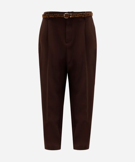 calça feminina de alfaiataria com cinto plus size marrom 46