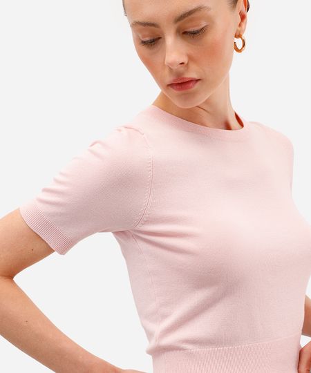 blusa cropped feminina de tricot manga curta rosa PP blusa cropped feminina de tricot manga curta rosa PP