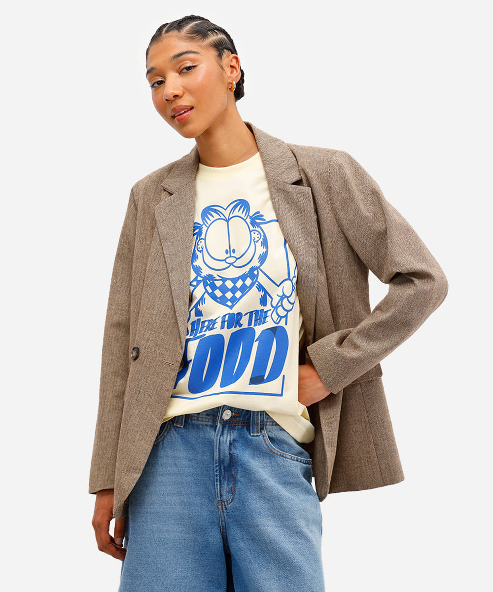 camiseta feminina de algodão garfield amarela