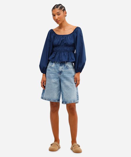 bermuda jorts feminina jeans cintura ajustável - jeans medio 36 bermuda jorts feminina jeans cintura ajustável - jeans medio 36