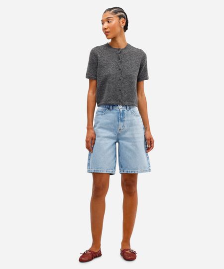 bermuda feminina jeans cintura média azul 40