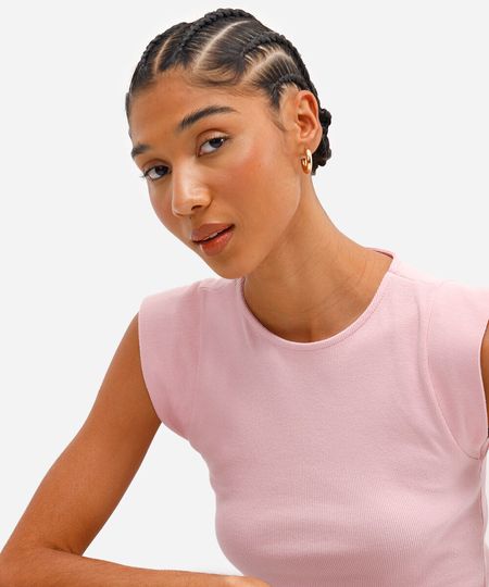 blusa muscle tee de algodão canelada - rosa claro P blusa muscle tee de algodão canelada - rosa claro P