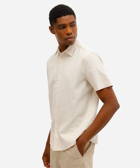 camisa comfort masculina texturizada manga curta bege P camisa comfort masculina texturizada manga curta bege P