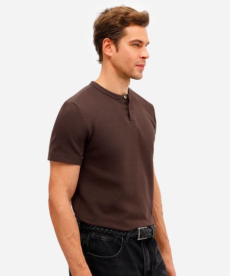 camiseta de algodão texturizada manga curta marrom GG