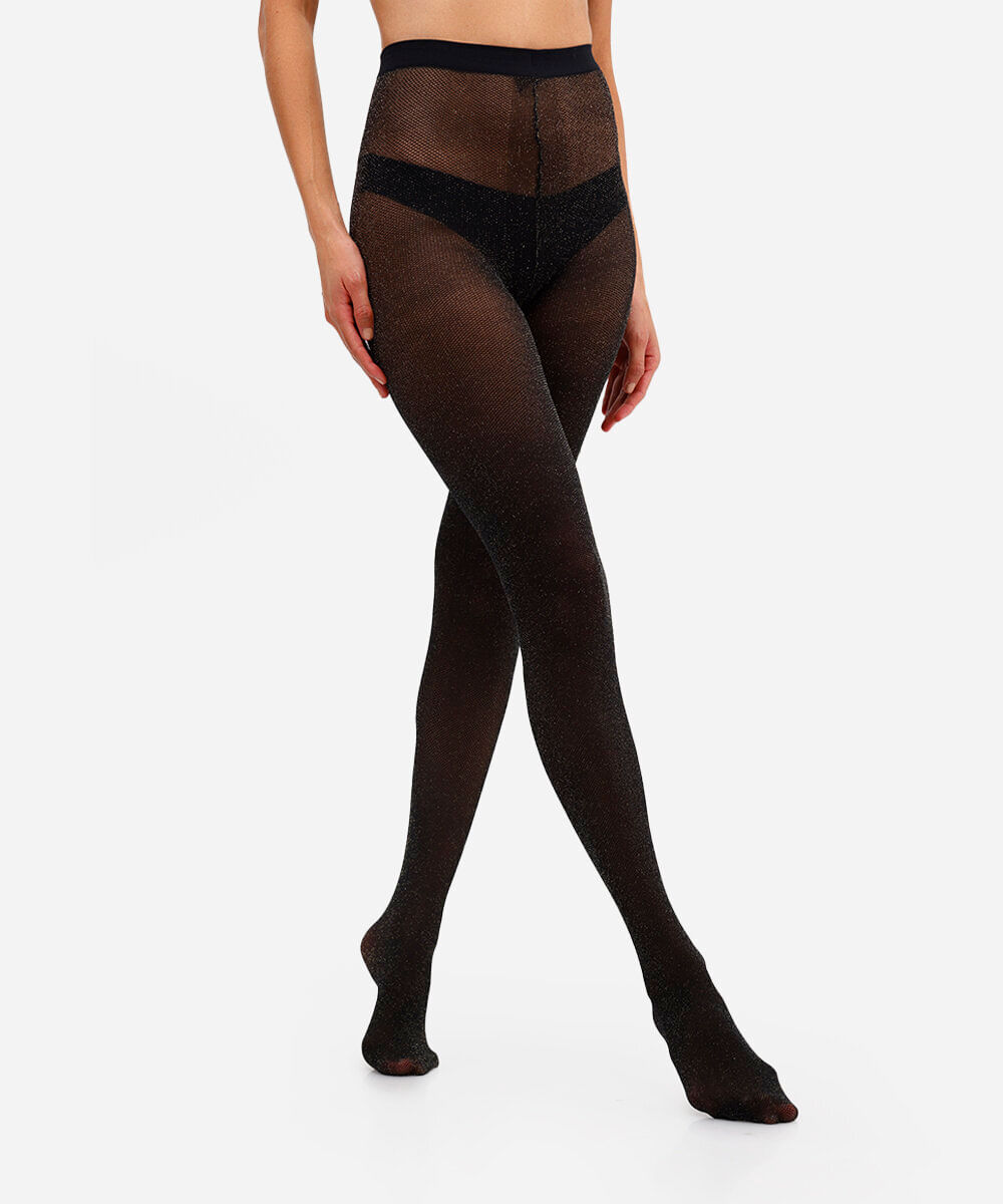 meia calça feminina arrastão lurex preto