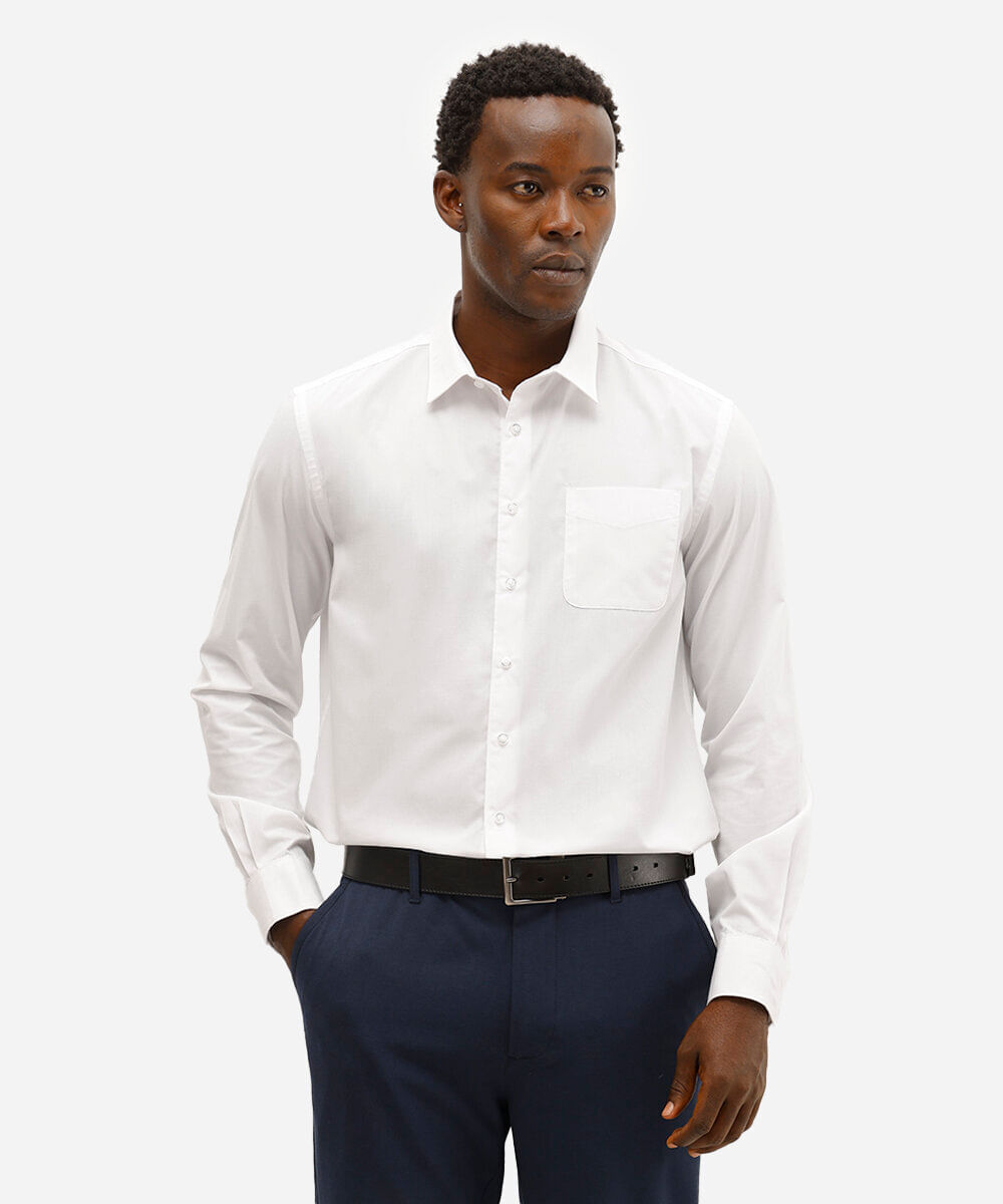 camisa manga longa com bolso branco