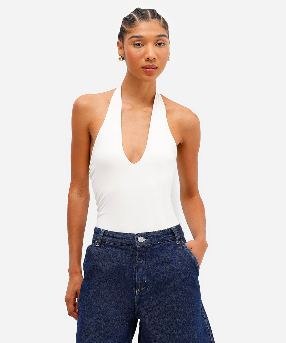 body feminino de poliamida frente única off white