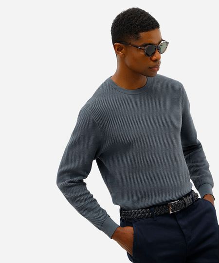 suéter masculino de tricot canelado azul P suéter masculino de tricot canelado azul P