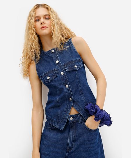 colete feminino jeans azul P colete feminino jeans azul P