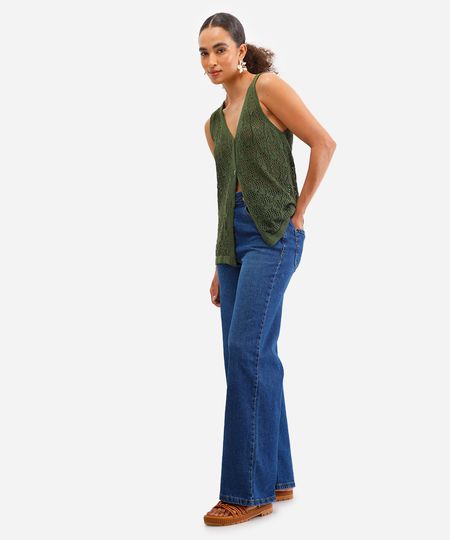 calça wide leg feminina jeans azul 36