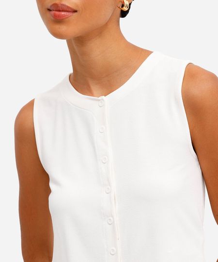 colete feminino de viscose com botões off white PP