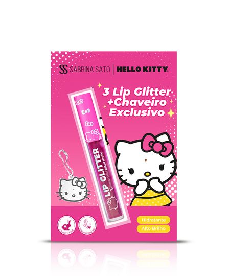 kit infantil hello kitty 3 lip glitter e 1 chaveiro espelhado UNICO kit infantil hello kitty 3 lip glitter e 1 chaveiro espelhado UNICO