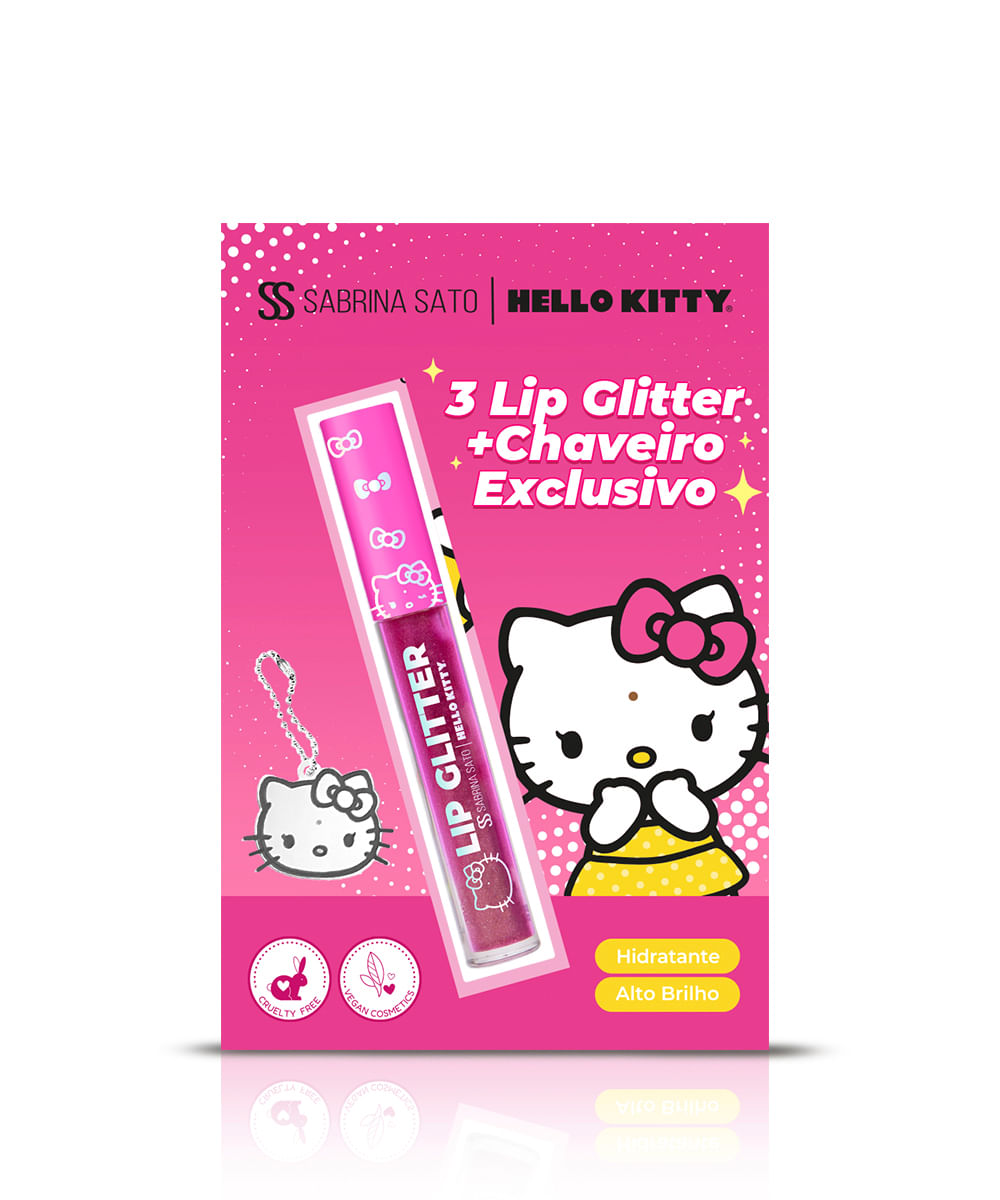 kit infantil hello kitty 3 lip glitter e 1 chaveiro espelhado kit infantil hello kitty 3 lip glitter e 1 chaveiro espelhado