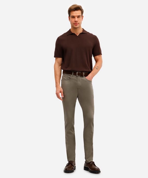 calça slim comfort masculina de sarja cinza 42