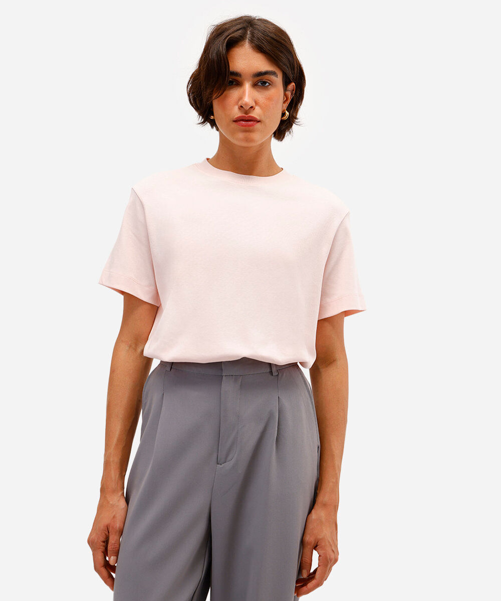 camiseta comfort feminina de algodão peruano interlock rosa