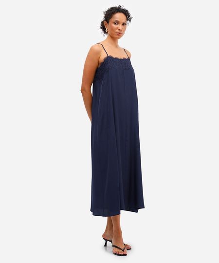 vestido midi feminino com renda acetinado azul P vestido midi feminino com renda acetinado azul P