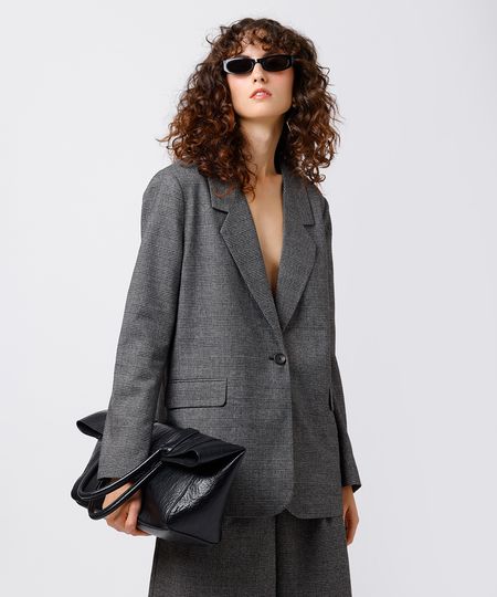 blazer feminino de alfaiataria oversized xadrez mindset cinza PP