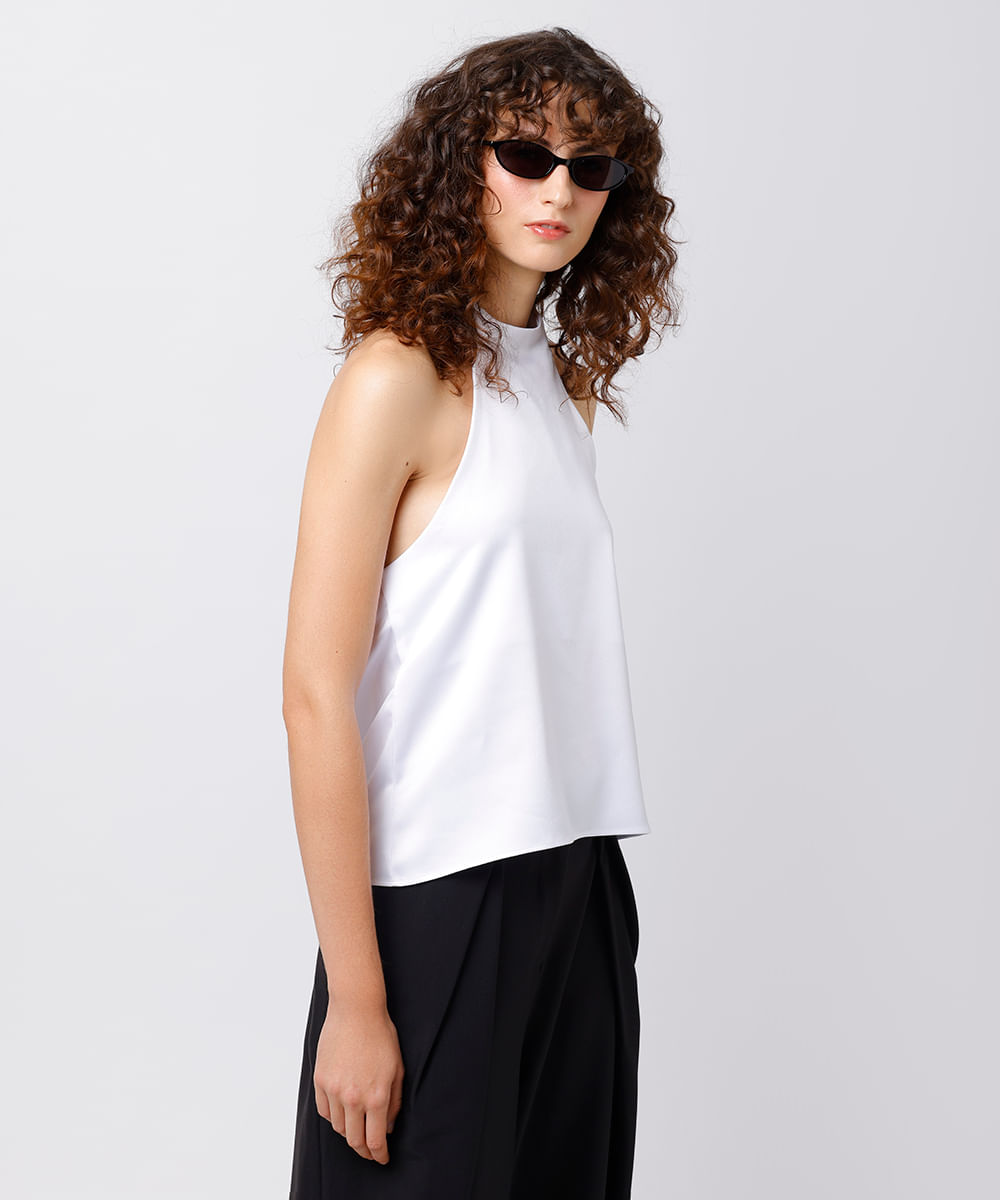 blusa frente única feminina acetinada mindset off white