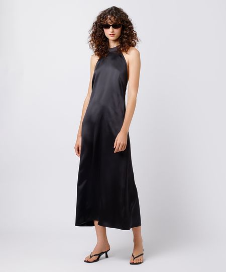 vestido midi feminino frente única acetinado mindset preto M vestido midi feminino frente única acetinado mindset preto M