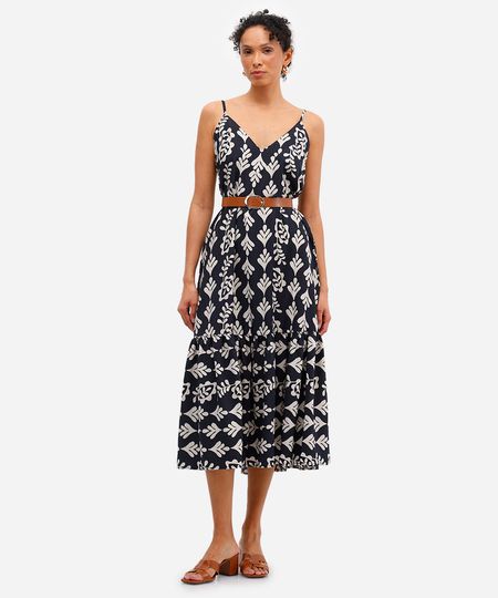 vestido midi feminino de viscose com recorte arabescos preto P vestido midi feminino de viscose com recorte arabescos preto P