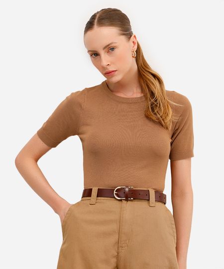 blusa cropped feminina de tricot manga curta marrom P blusa cropped feminina de tricot manga curta marrom P