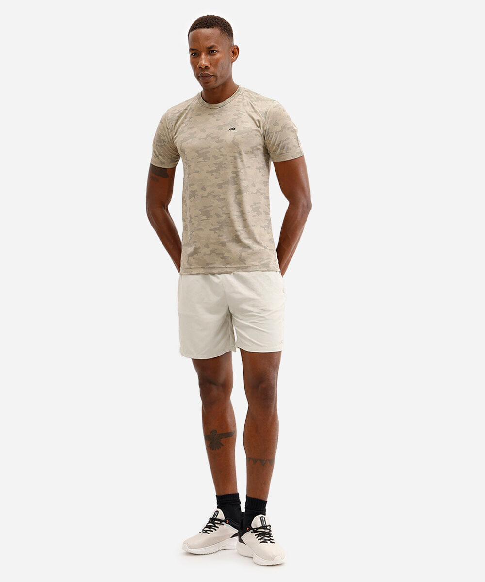 short reto com cós duplo esportivo ace bege