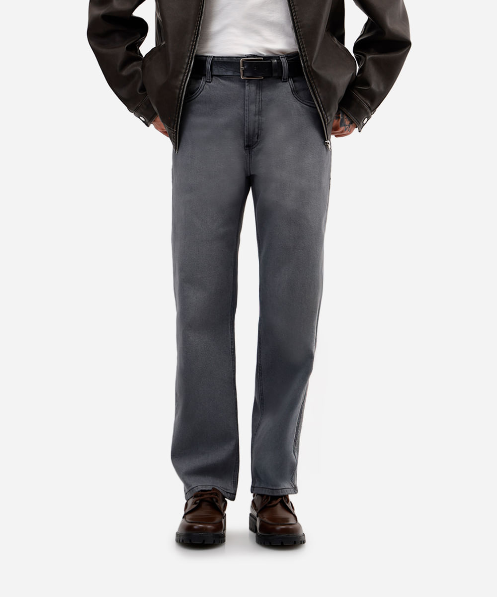 calça reta masculina jeans cinza