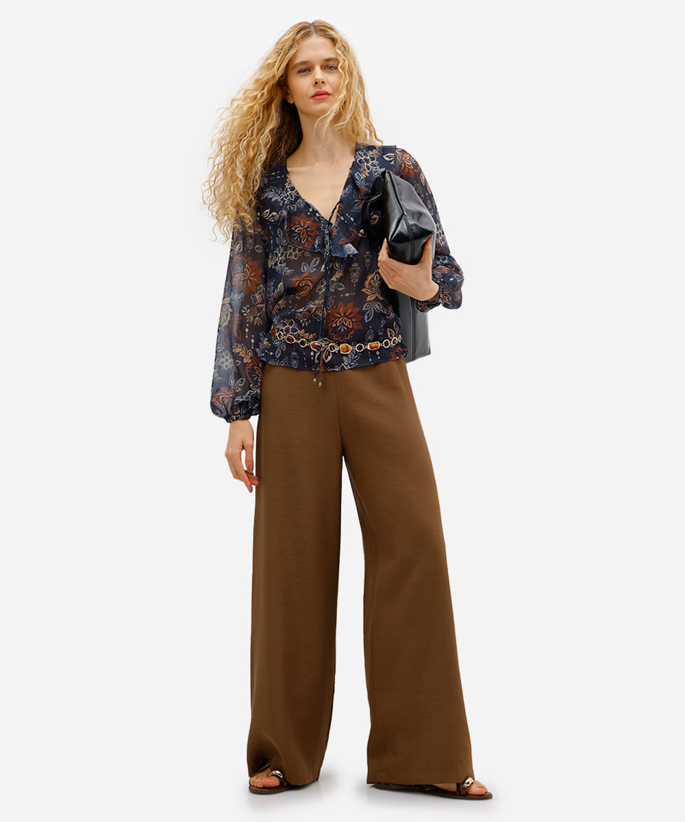 calça pantalona feminina de viscose marrom