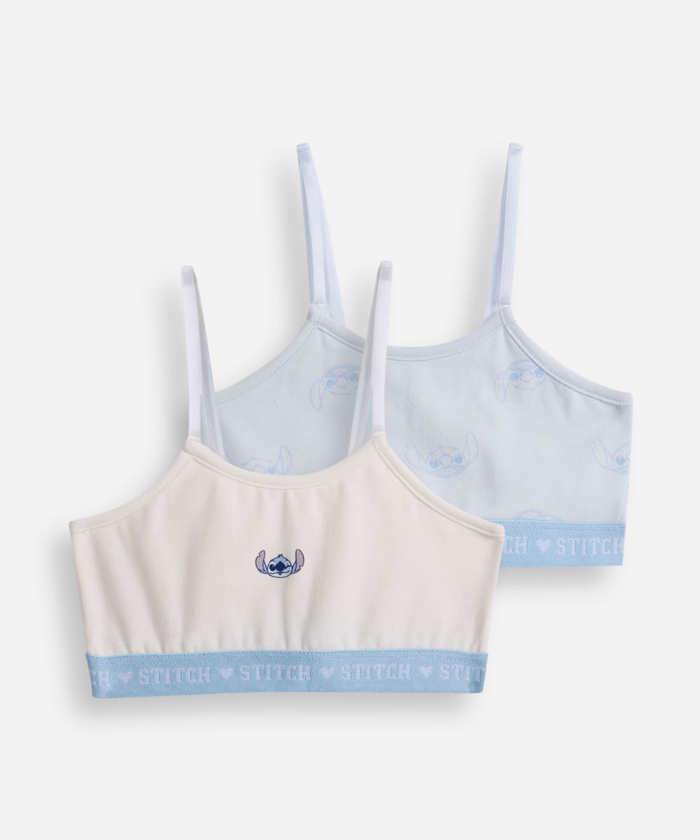 kit de 2 sutiãs infantil de algodão stitch - azul