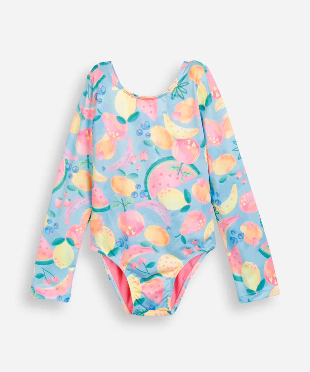 maiô infantil manga longa frutinhas colorido