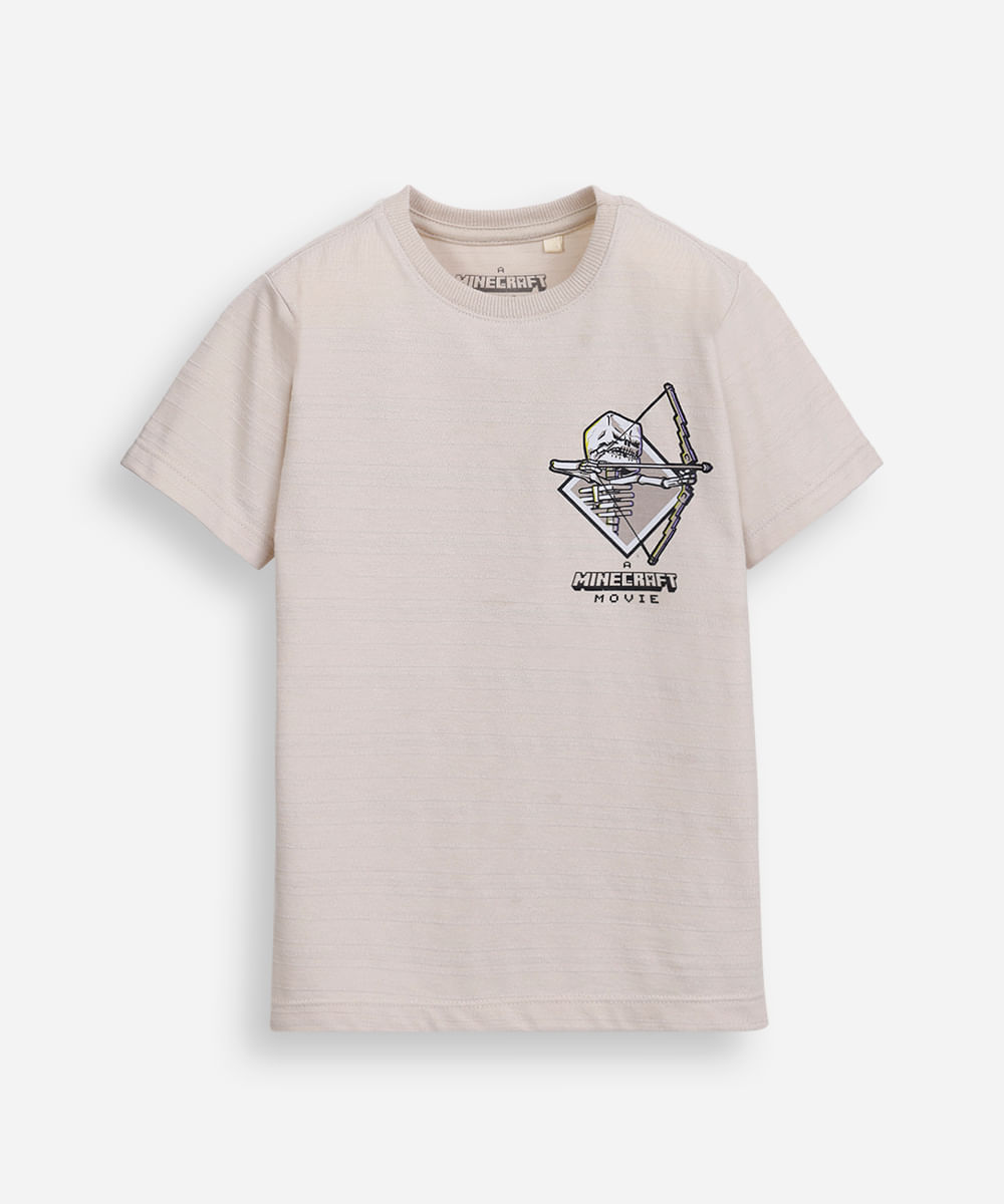 camiseta infantil manga curta minecraft bege