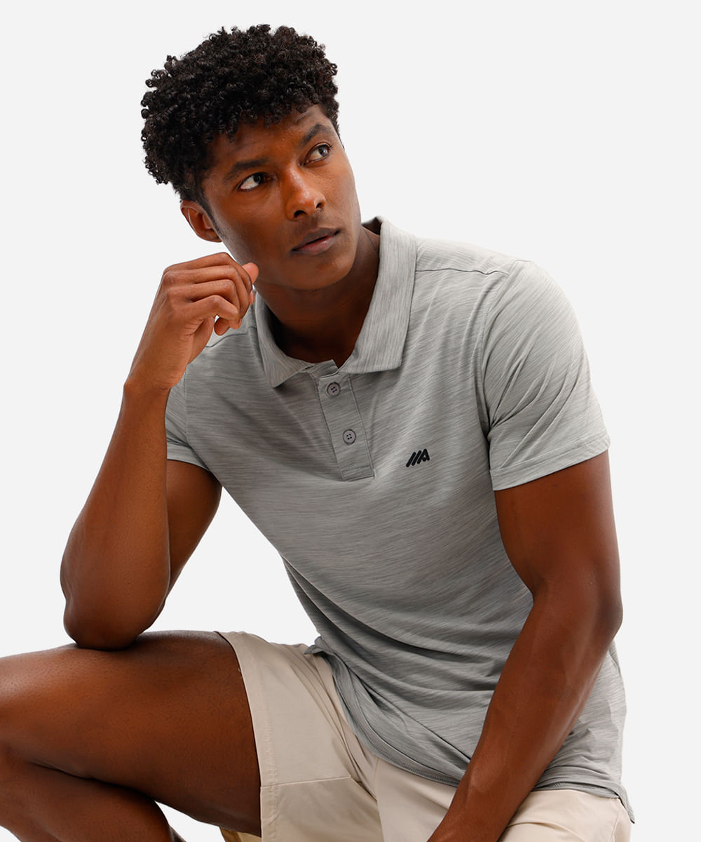 polo slim masculina esportiva ace cinza