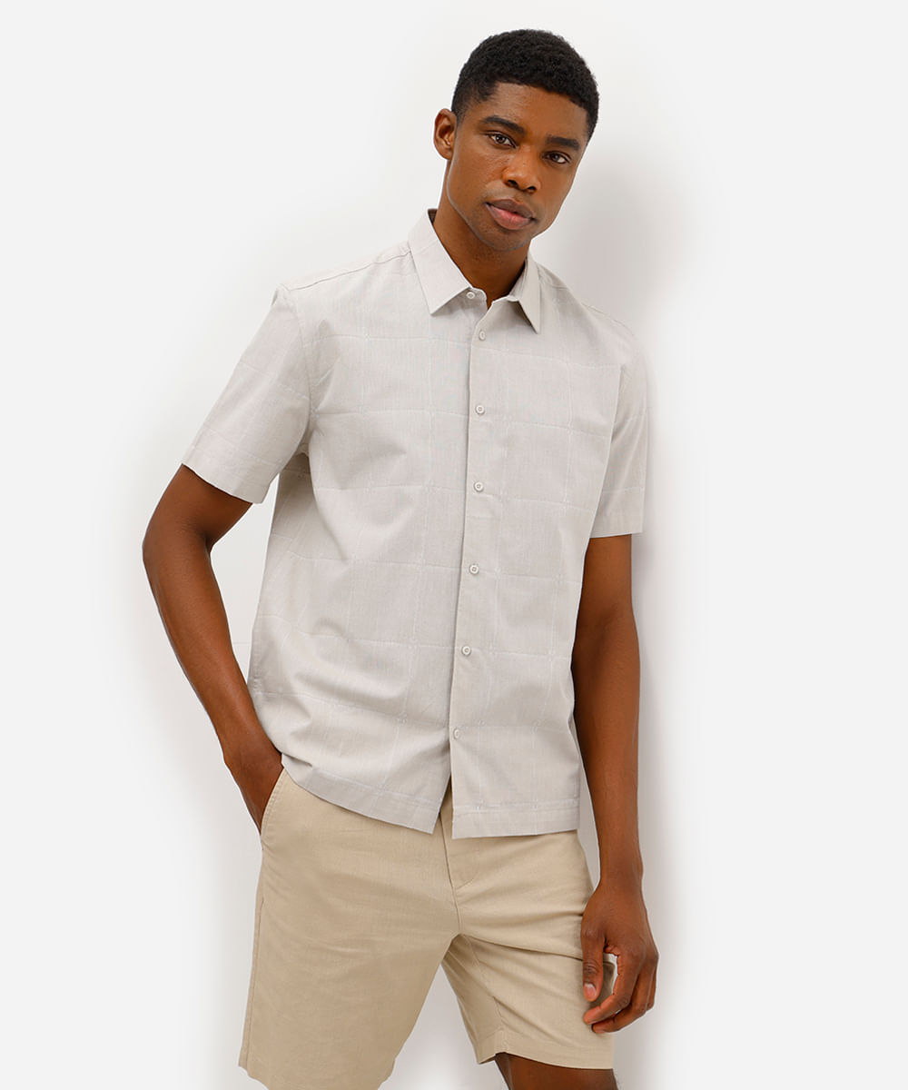 camisa masculina de algodão manga curta texturizada cinza