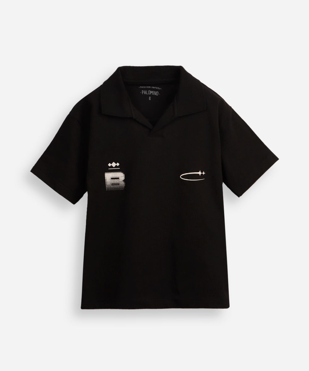 polo oversized infantil de algodão manga curta sport preta