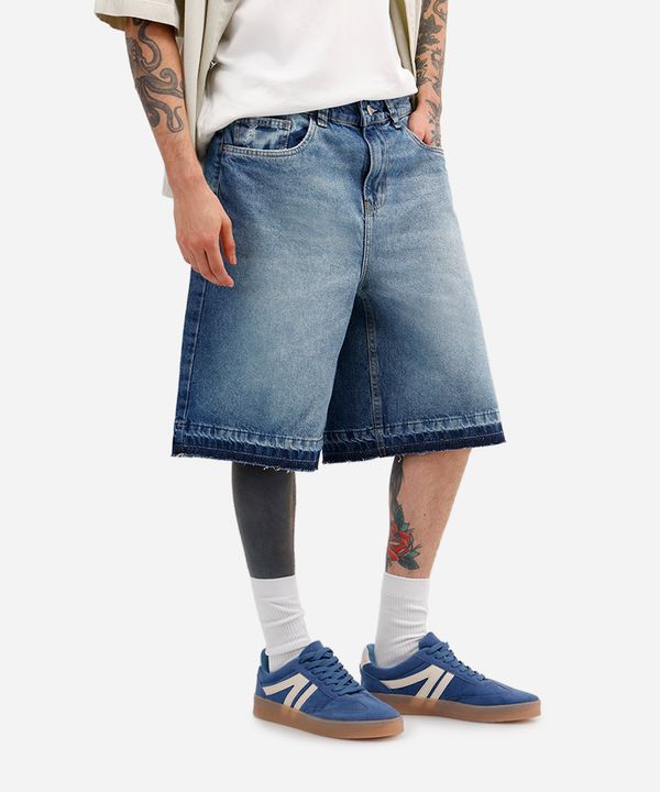 bermuda baggy masculina jeans barra a fio azul 48