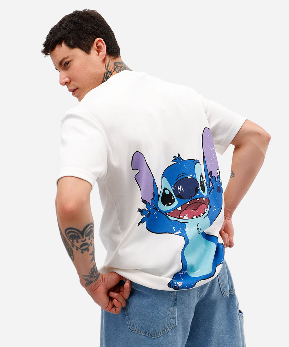 camiseta masculina manga curta stitch off white